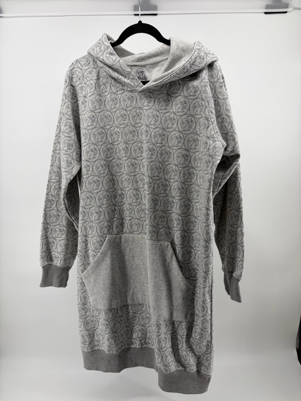 Buc-ee's Grey All Over Beaver Logo Hoodie Dress Longline Sweatshirt Size S/M